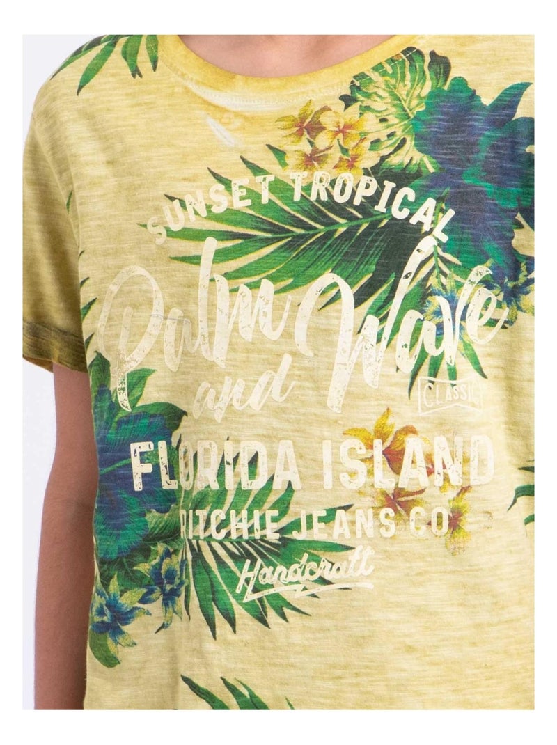 T-shirt manches courtes col rond pur coton NABANE garçon Jaune - Kiabi