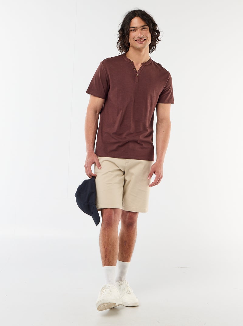 T-shirt manches courtes ? col tunisien Marron - Kiabi