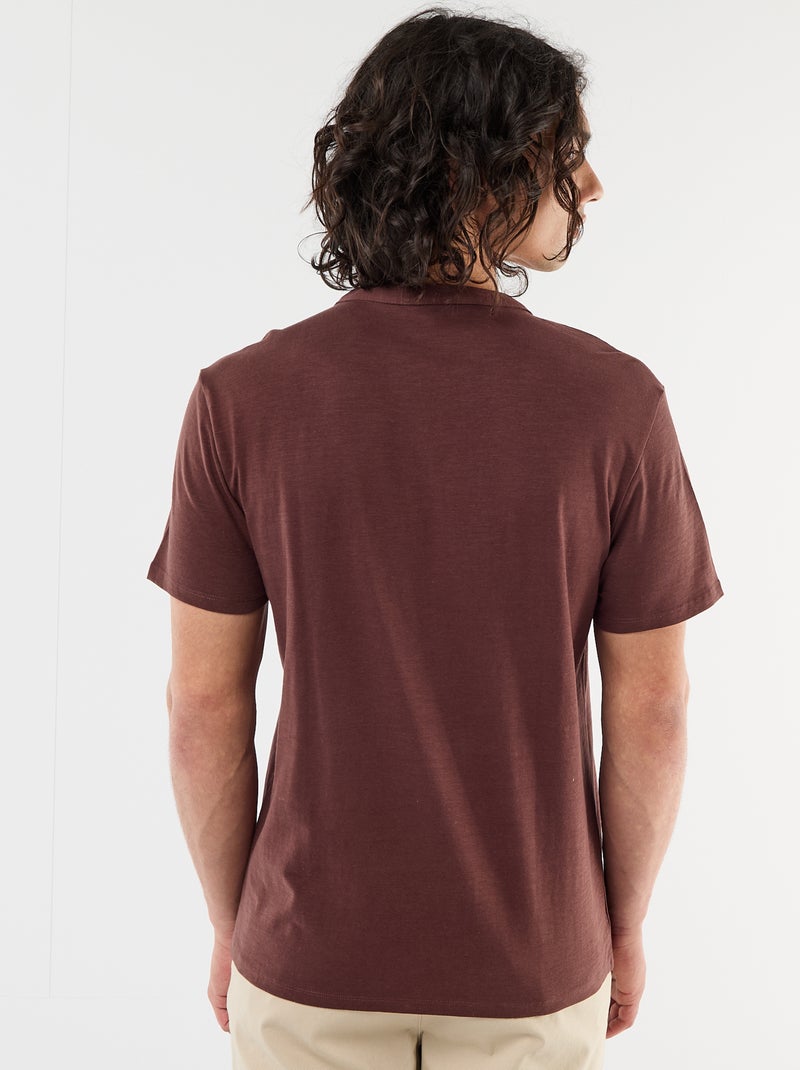 T-shirt manches courtes ? col tunisien Marron - Kiabi