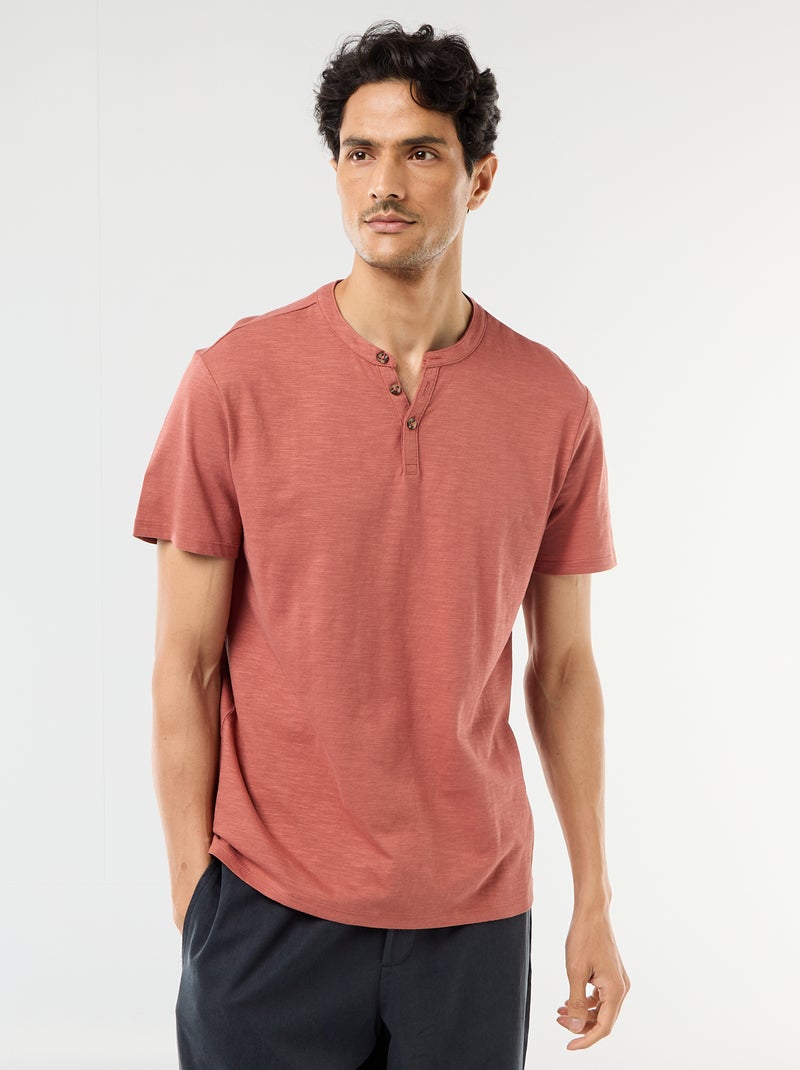 T-shirt manches courtes ? col tunisien Rose - Kiabi