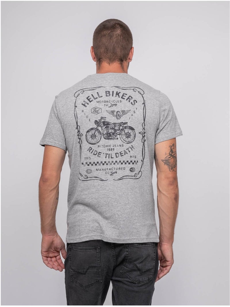 T-shirt manches courtes coton imprimé jopatriot Gris chiné - Kiabi