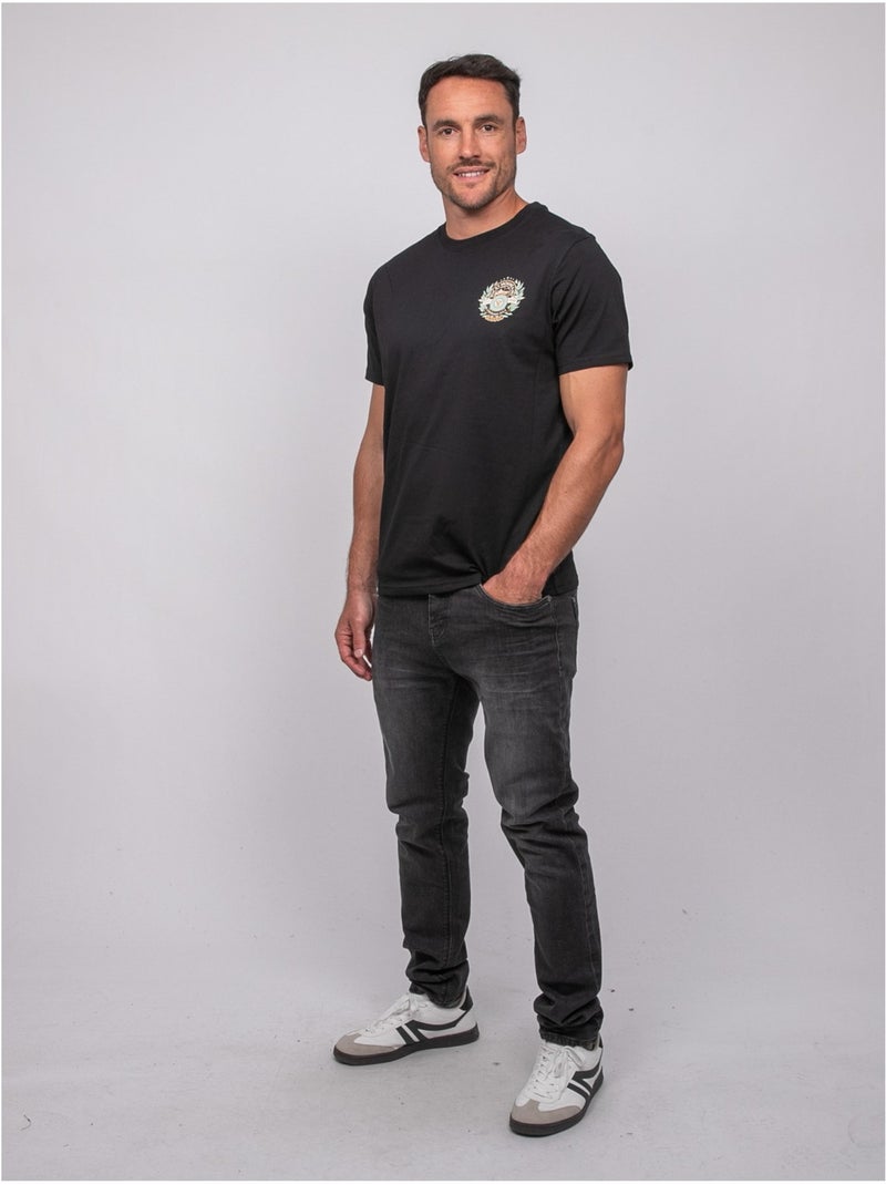 T shirt manches courtes coton motif dos jargus Noir - Kiabi