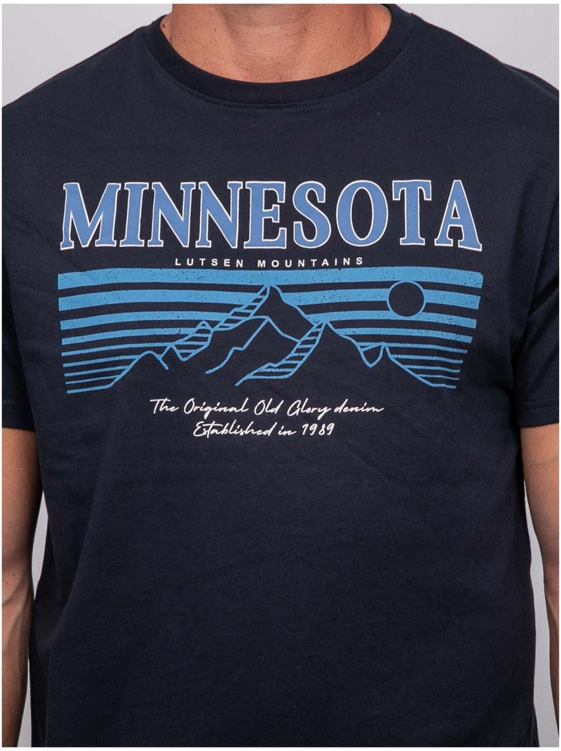 T-shirt manches courtes coton motif montagne jampago Bleu marine - Kiabi