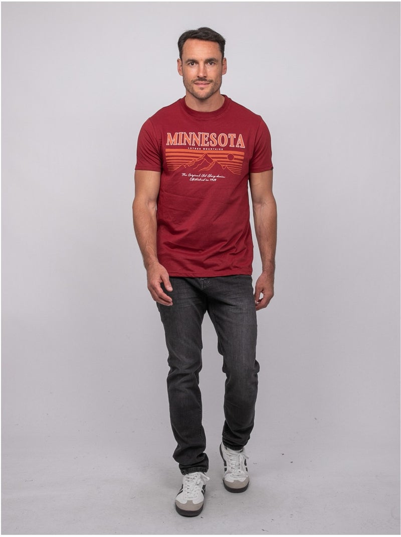 T-shirt manches courtes coton motif montagne jampago Bordeaux - Kiabi