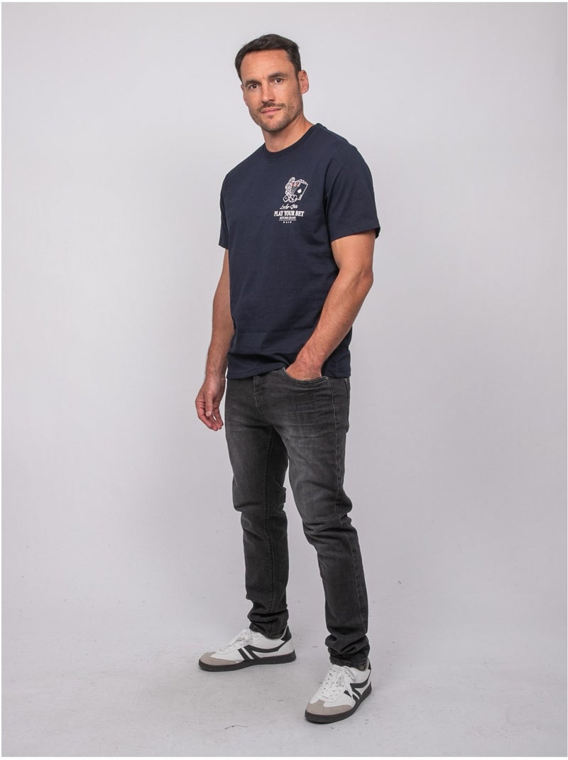 T shirt manches courtes coton motif poker joplayer Bleu marine - Kiabi
