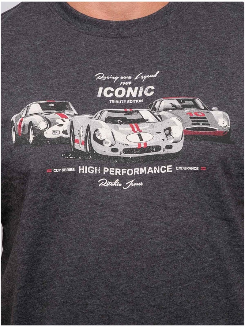 T shirt manches courtes coton motif voitures de course jigator Gris - Kiabi