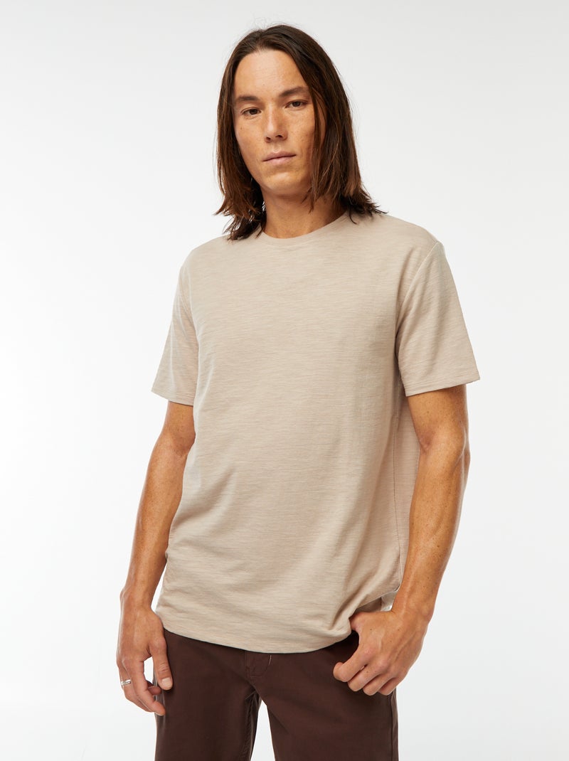 T-shirt manches courtes en maille fantaisie Beige - Kiabi