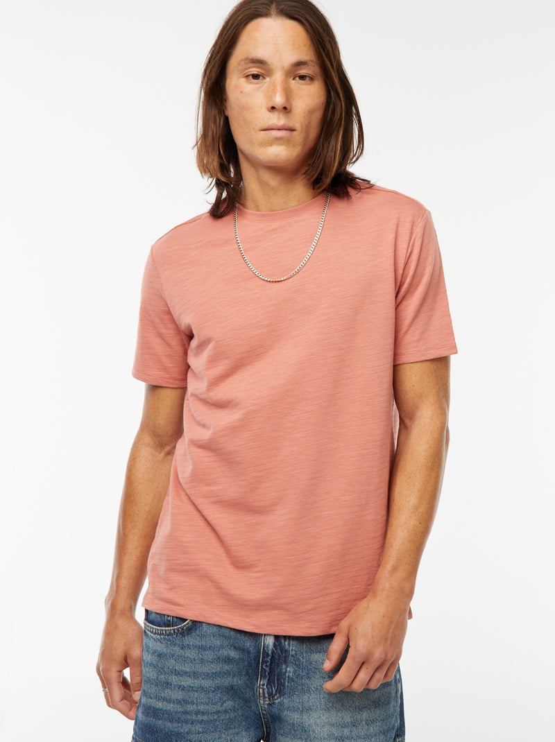 T-shirt manches courtes en maille fantaisie Rose - Kiabi