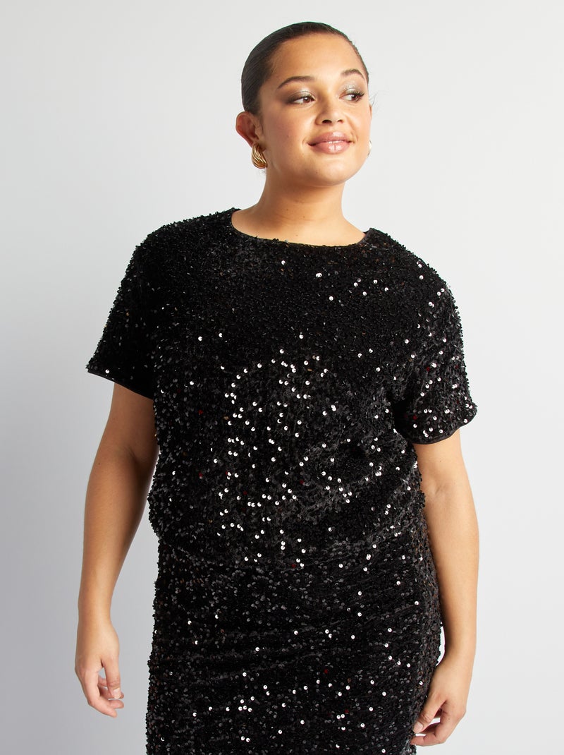 T-shirt manches courtes en sequins noir - Kiabi