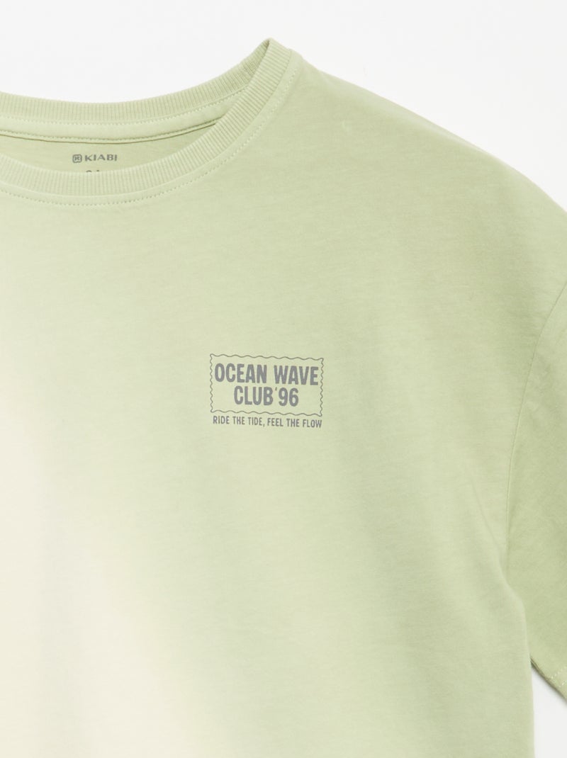 T-shirt manches courtes imprimé avec teinte tie and dye Vert - Kiabi