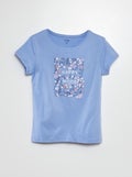 T-shirt manches courtes imprimé Bleu - Kiabi