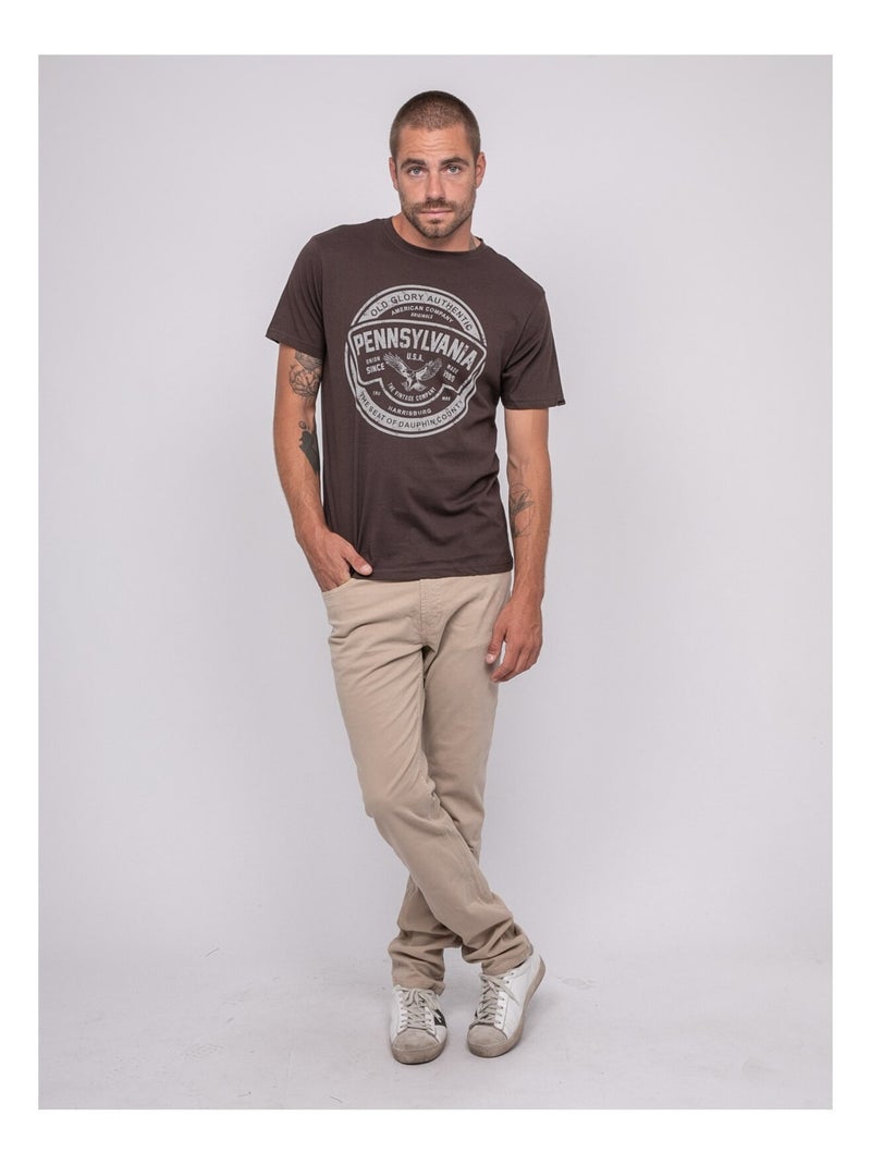 T-shirt manches courtes imprimé jimitri Marron - Kiabi