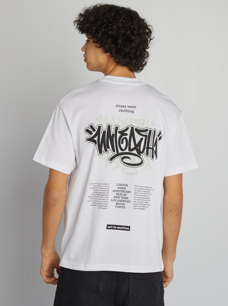 T-shirt manches courtes imprimé recto-verso Blanc - Kiabi