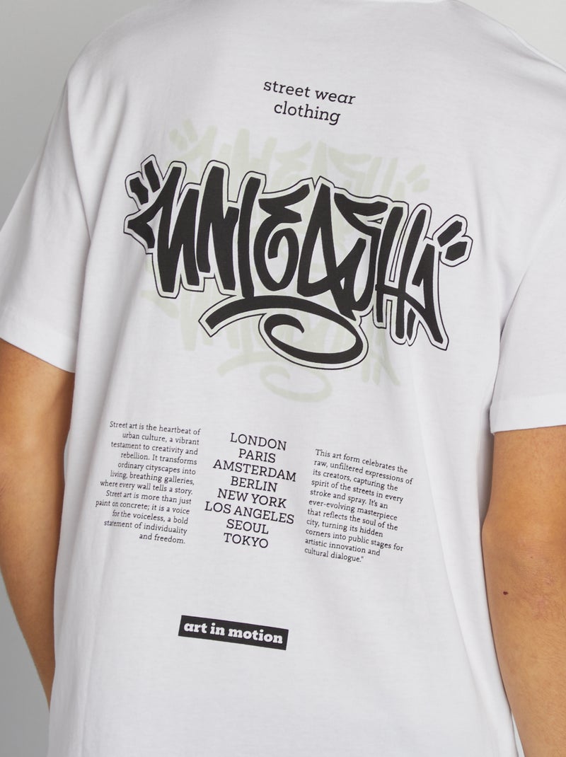 T-shirt manches courtes imprimé recto-verso Blanc - Kiabi