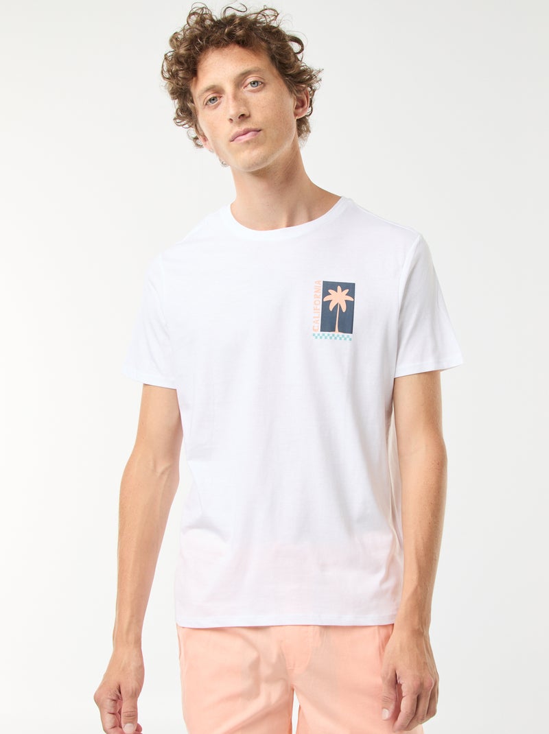 T-shirt manches courtes imprimé recto-verso 'Surf' Blanc - Kiabi