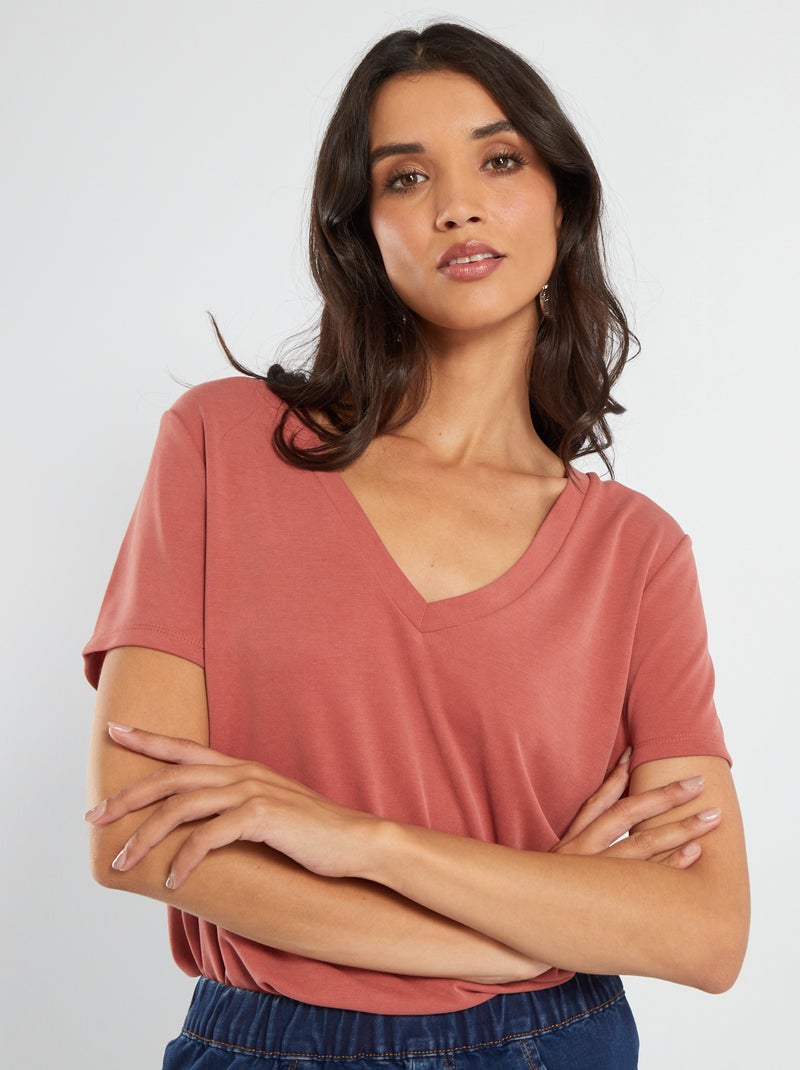 T-shirt manches courtes matière douce Rouge - Kiabi