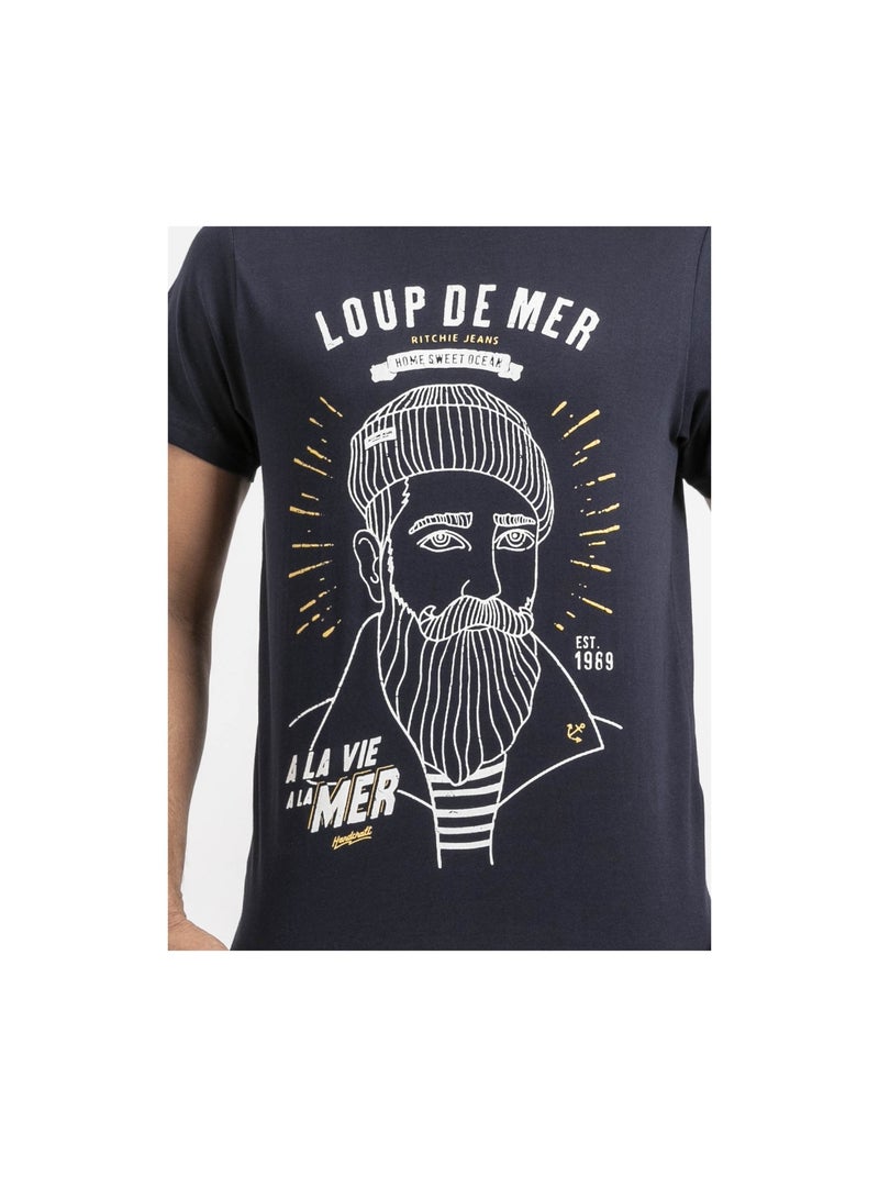 T-shirt manches courtes pur coton jepastel Bleu marine - Kiabi