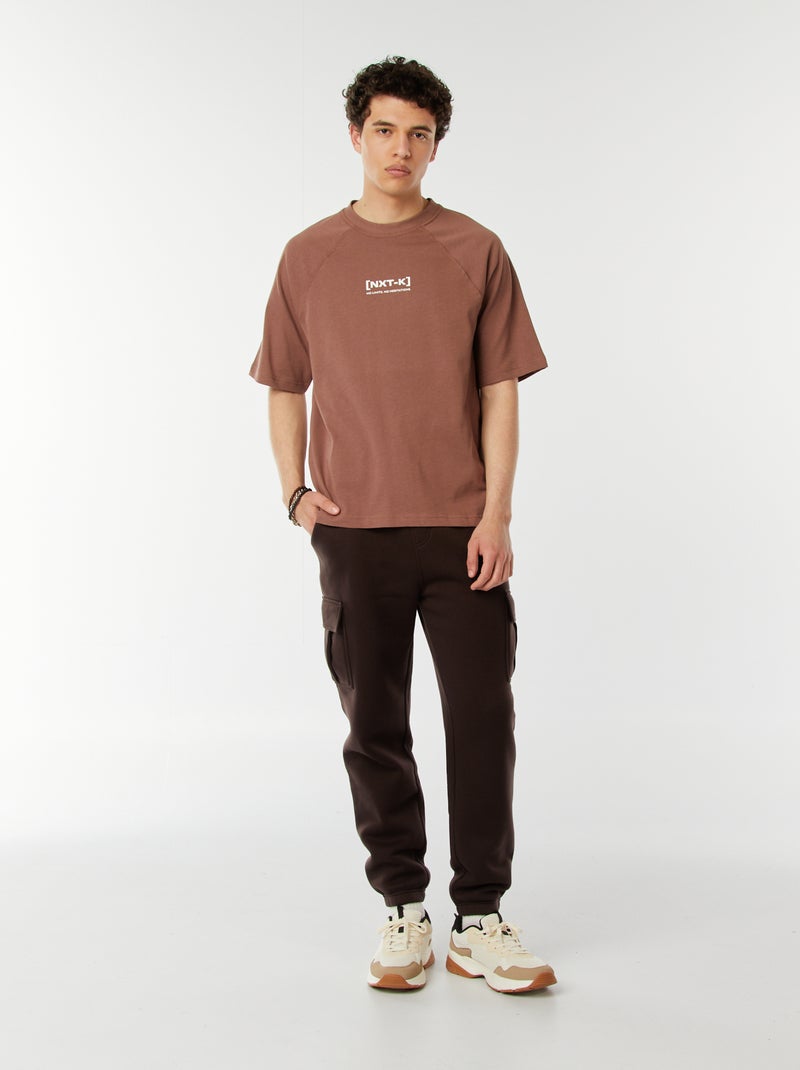 T-shirt manches courtes raglan imprimé Marron - Kiabi