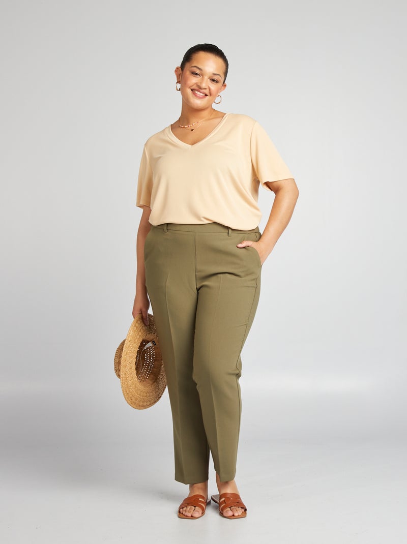 T-shirt manches courtes stretch Crème - Kiabi