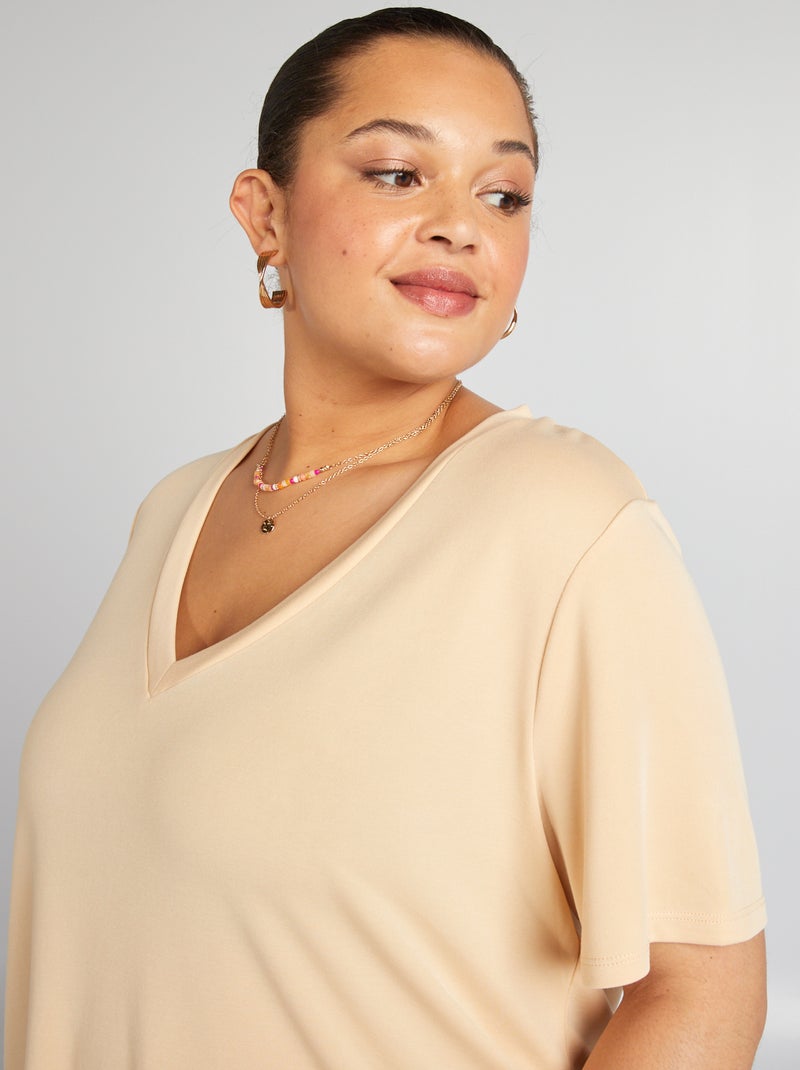 T-shirt manches courtes stretch Crème - Kiabi