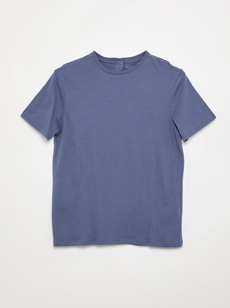 T-shirt manches courtes uni - collection facile à enfiler Bleu - Kiabi