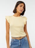 T-shirt manches courtes volantées JAUNE - Kiabi
