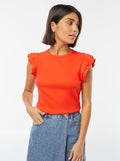 T-shirt manches courtes volantées rouge - Kiabi