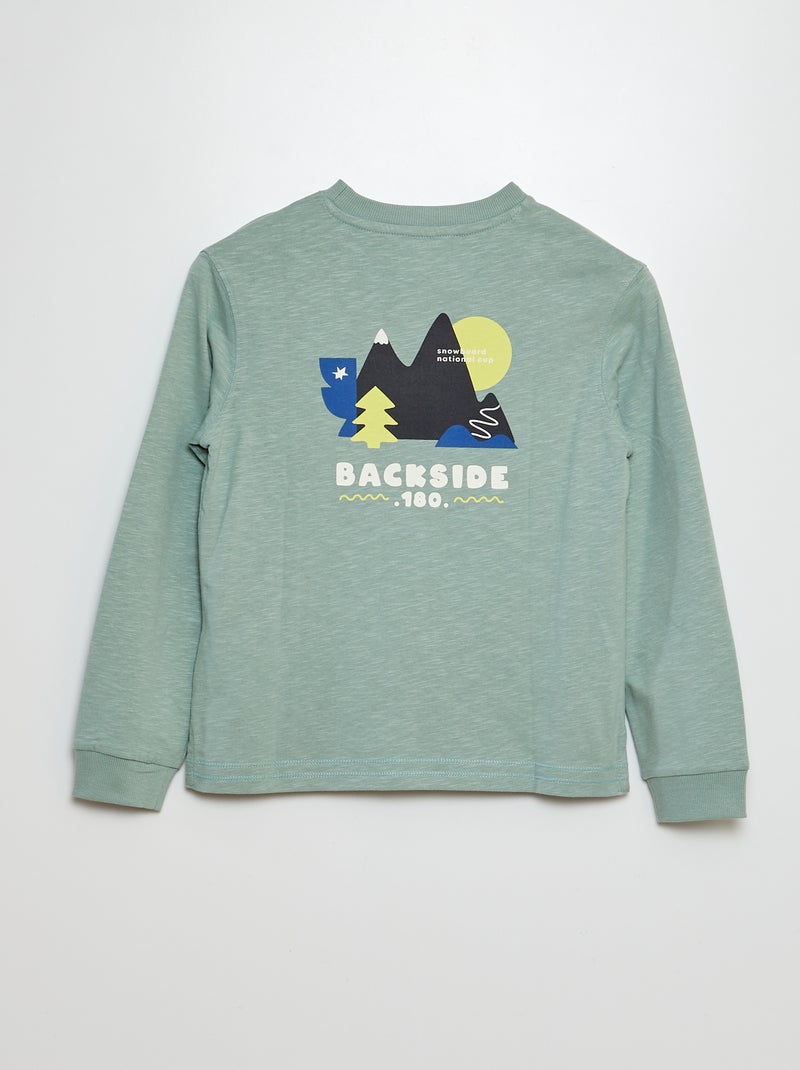 T-shirt manches longue avec imprimé recto/verso Vert Garçon