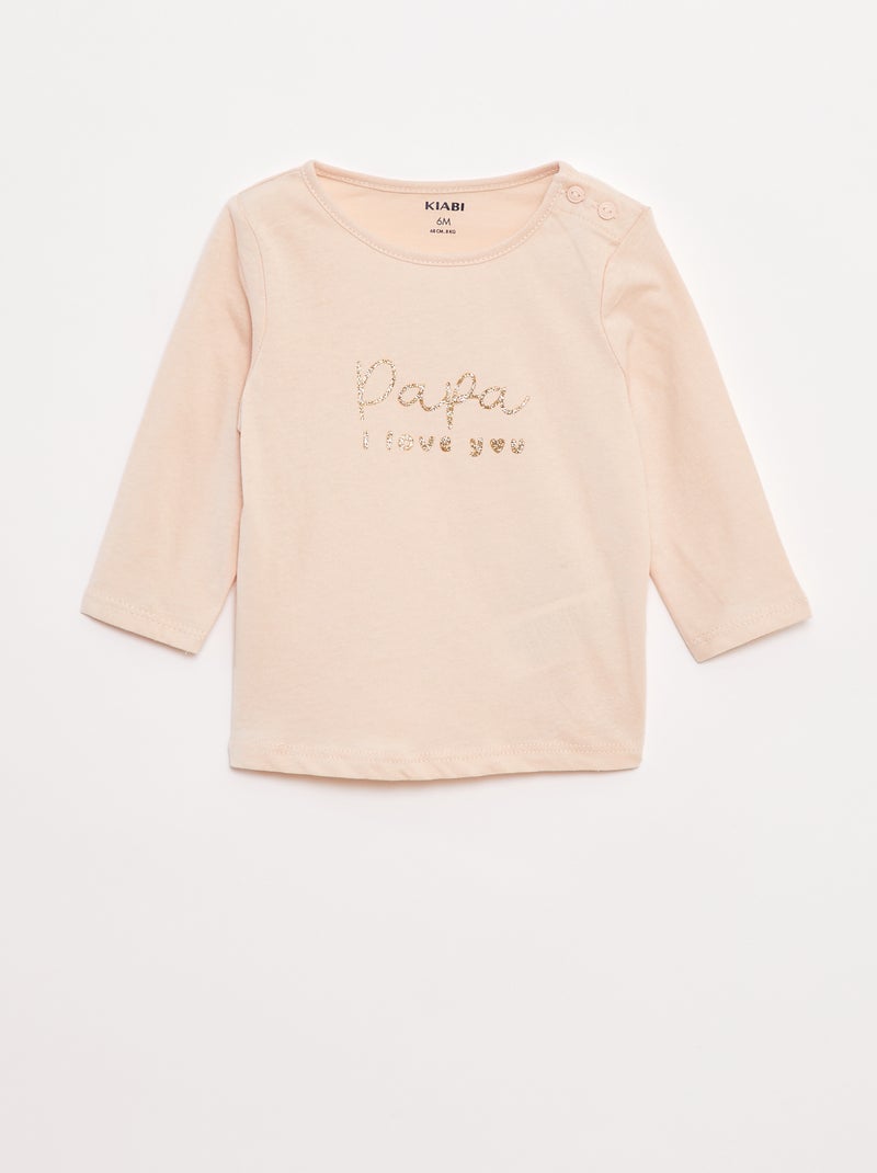 T-shirt manches longue impirmé Rose - Kiabi