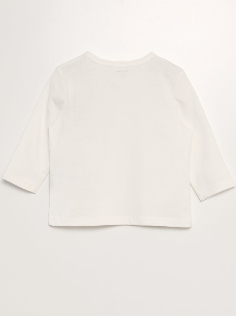 T-shirt manches longues à col tunisien blanc - Kiabi