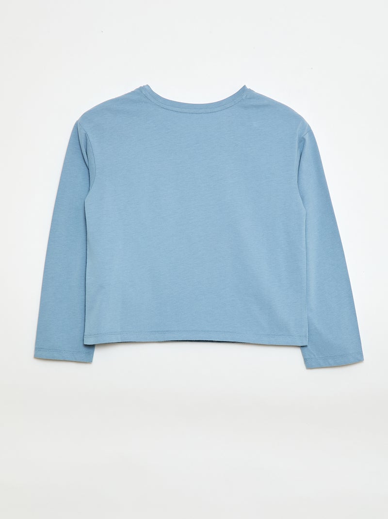 T-shirt manches longues avec animation brodée devant Bleu - Kiabi