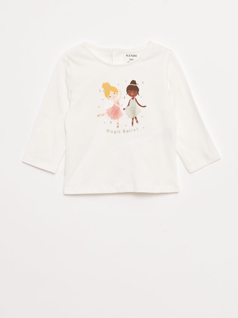 T-shirt manches longues avec animation devant Blanc - Kiabi