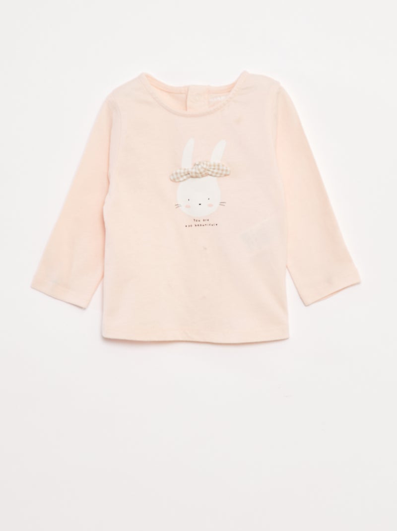 T-shirt manches longues avec animation devant Rose - Kiabi