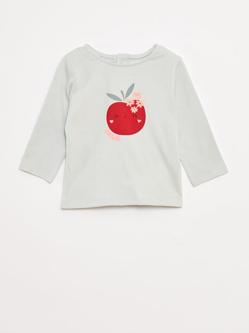 T-shirt manches longues avec animation devant Vert - Kiabi