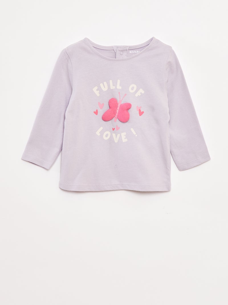 T-shirt manches longues avec animation devant Violet - Kiabi