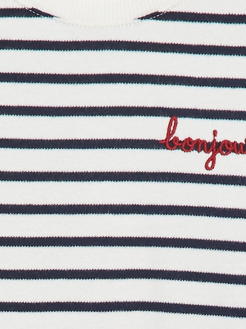 T-shirt manches longues avec 'bonjour' brodé sur la poitrine - Kiabi