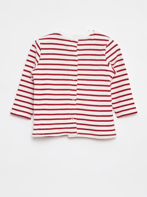 T-shirt manches longues avec 'bonjour' brodé sur la poitrine - Kiabi