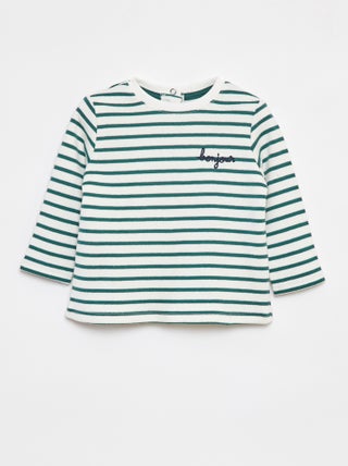 T-shirt manches longues avec 'bonjour' brodé sur la poitrine