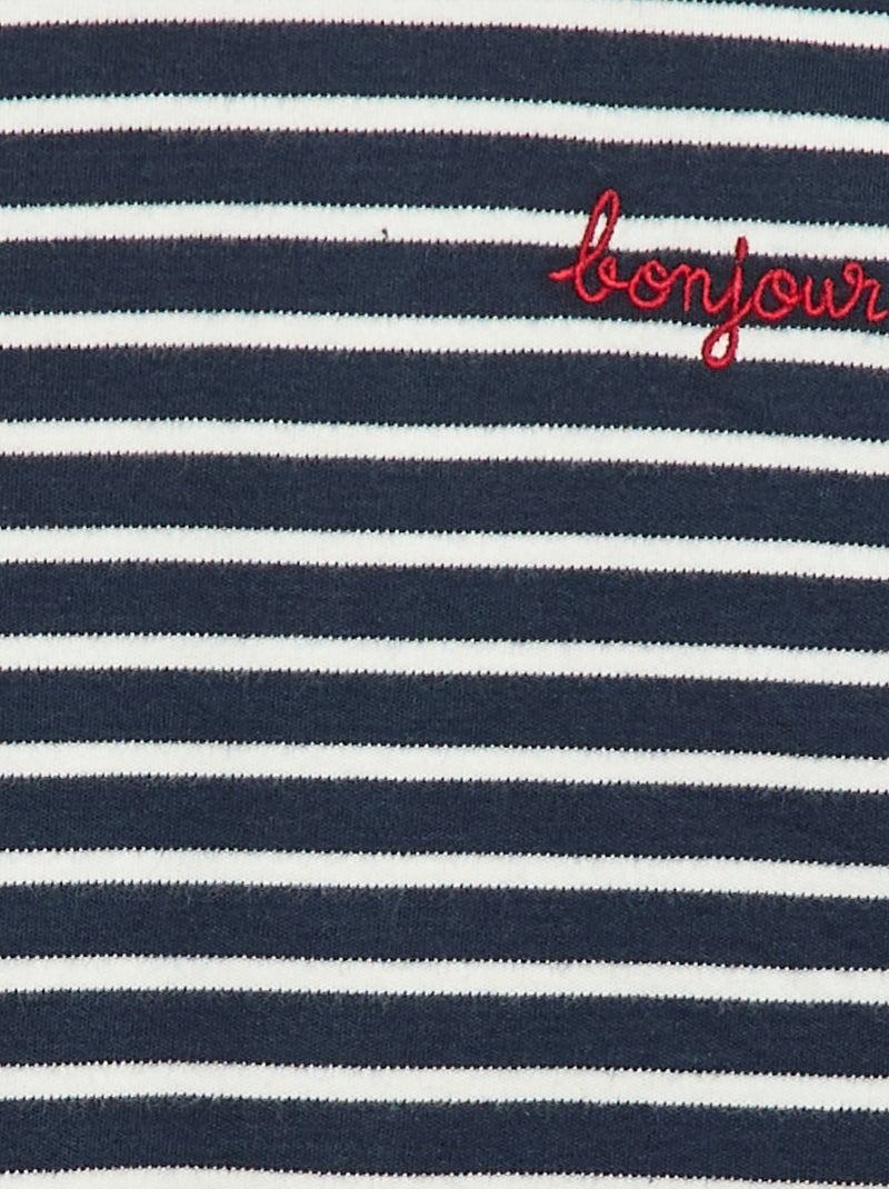T-shirt manches longues avec 'bonjour' brodé sur la poitrine Blanc - Kiabi