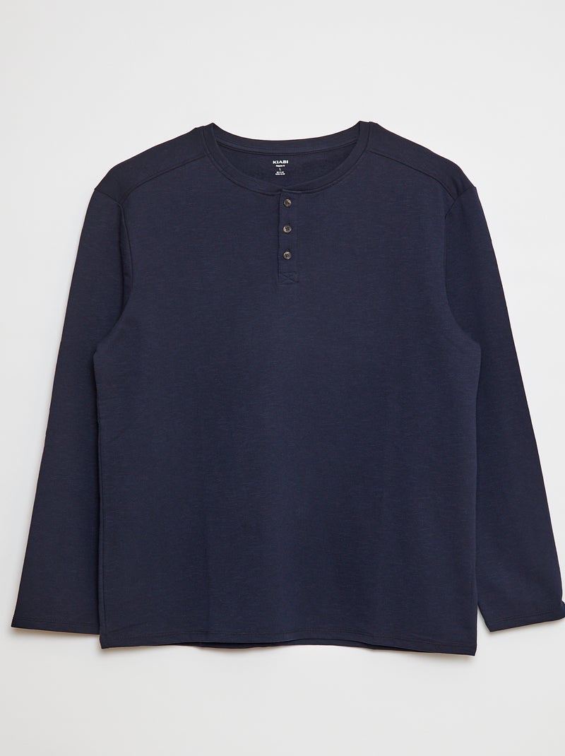 T-shirt manches longues avec col tunisien Bleu - Kiabi