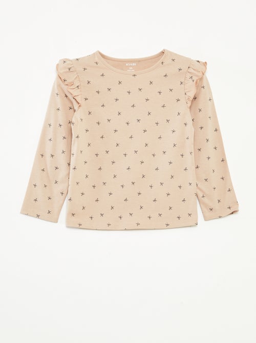 T-shirt manches longues avec emmanchures volantées et motif - Kiabi