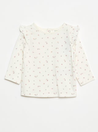 T-shirt manches longues avec emmanchures volantées et motif