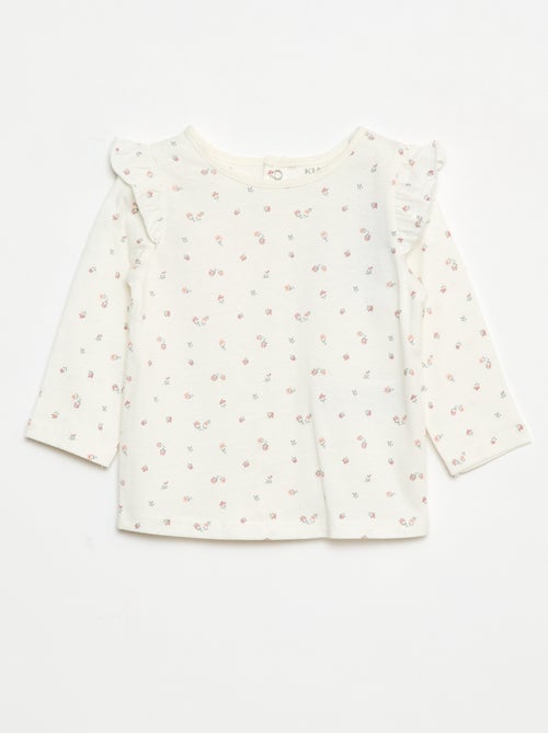T-shirt manches longues avec emmanchures volantées et motif - Kiabi