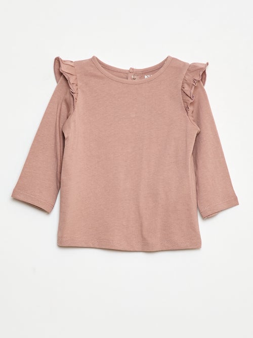 T-shirt manches longues avec emmanchures volantées et motif - Kiabi
