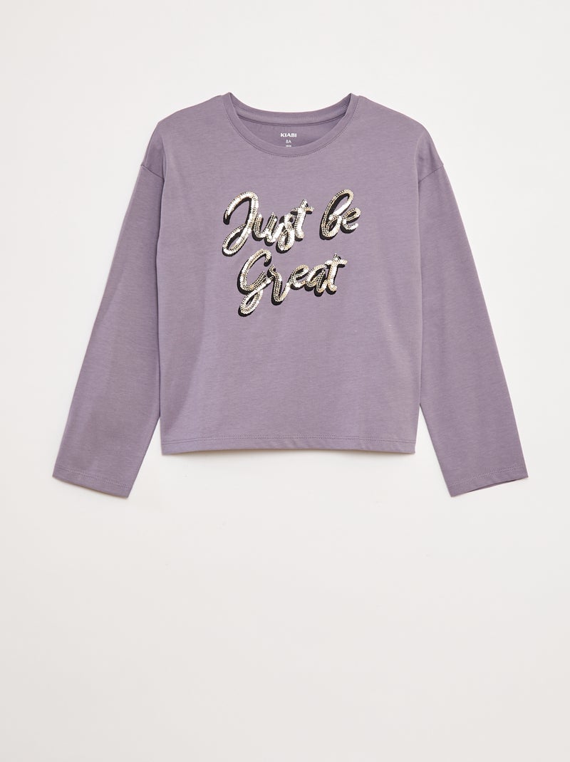 T-shirt manches longues avec sequins Violet - Kiabi