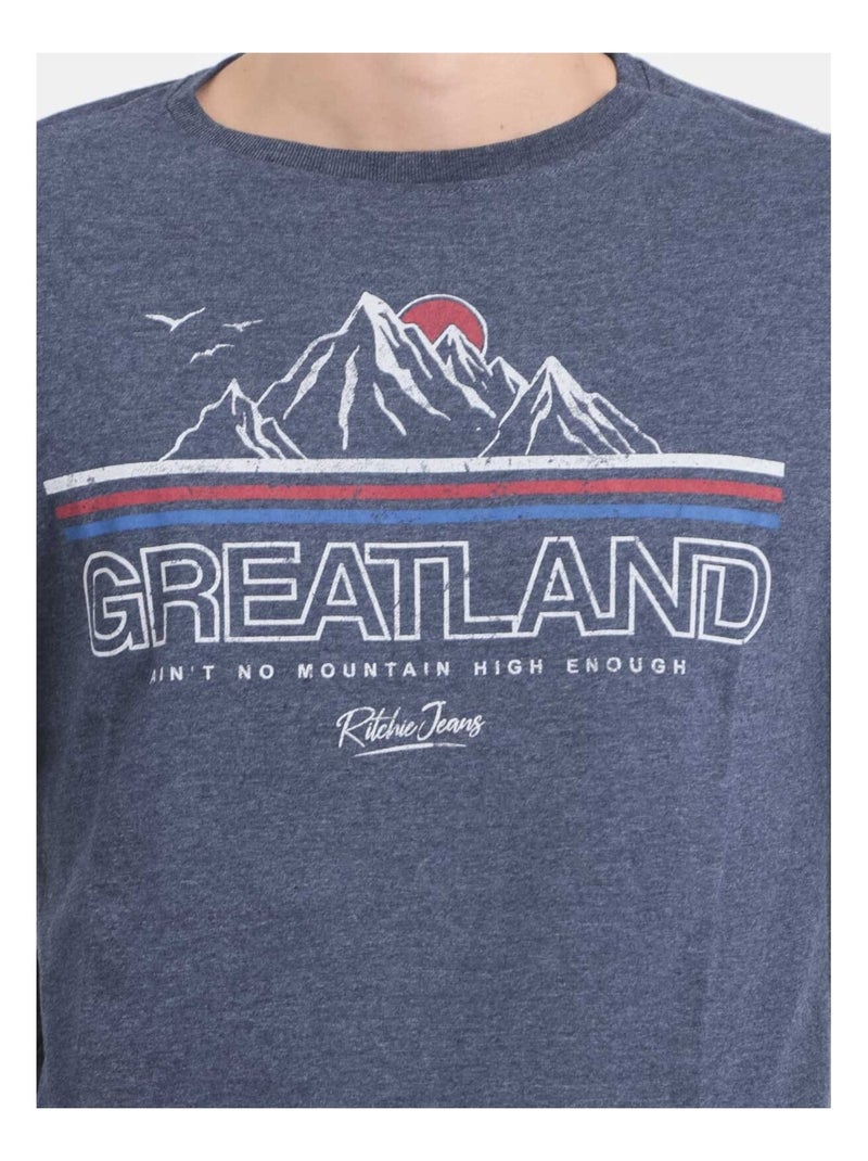 T-shirt manches longues col rond jorimux Bleu marine - Kiabi