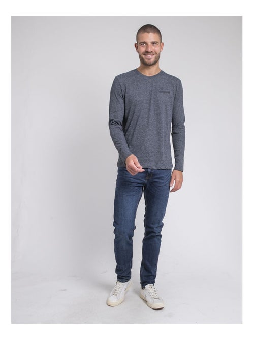 T-shirt manches longues col rond pur coton jabertolo - Kiabi