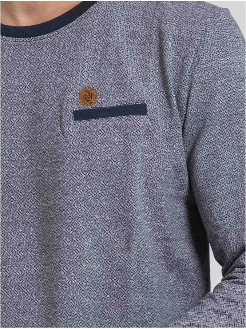T-shirt manches longues col rond pur coton jaramoji Bleu marine - Kiabi