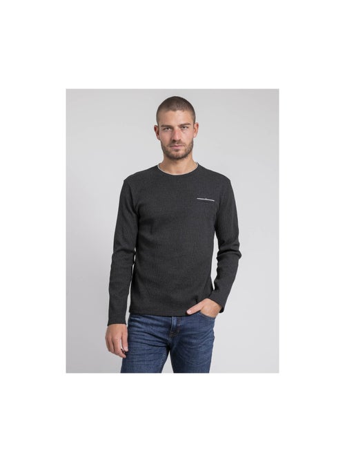T-shirt manches longues col rond texturé jovictor - Kiabi