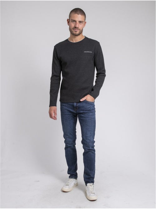 T-shirt manches longues col rond texturé jovictor - Kiabi